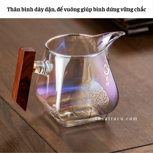 Tống Chuyên Trà Thủy Tinh Chịu Nhiệt Có Tay Cầm Gỗ Cao Cấp (10)