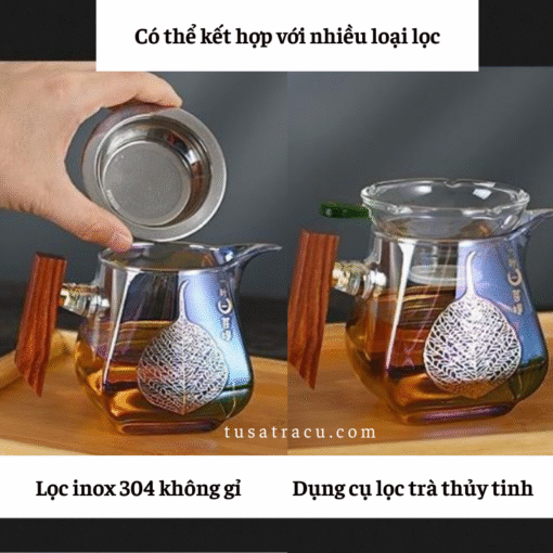 Tống Chuyên Trà Thủy Tinh Chịu Nhiệt Có Tay Cầm Gỗ Cao Cấp (9)